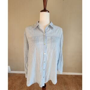 Chico's Women's Button Up Top SZ 1 Round Hem Sheer Back